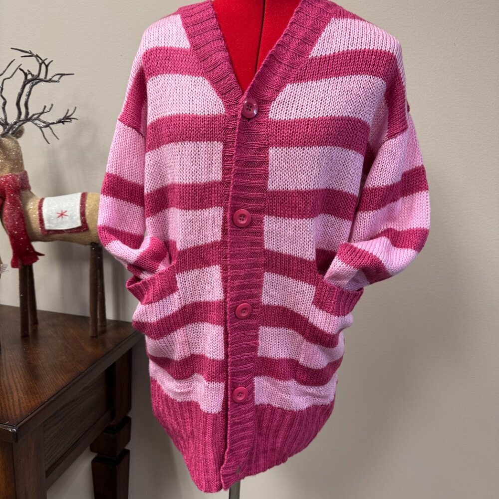 LuLaRoe Lucille Cardigan Magenta and Pink Stripe NEW size S *Cheshire Cat*